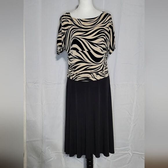 Enfocus Studio Dresses & Skirts - Enfocus Womens Black/Tan Formal Pleated Midi Dress Size Medium/Large EUC